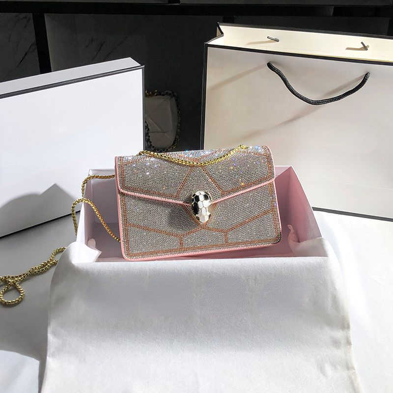 women rhinestone shoulder bag diamond snake head messengerbag bul designer chain crossbody bags square handbag lady shiny totes, Pink trumpet
women rhinestone shoulder bag diamond snake head messengerbag bul designer chain crossbody bags square handbag lady shiny totes, Pink trumpet