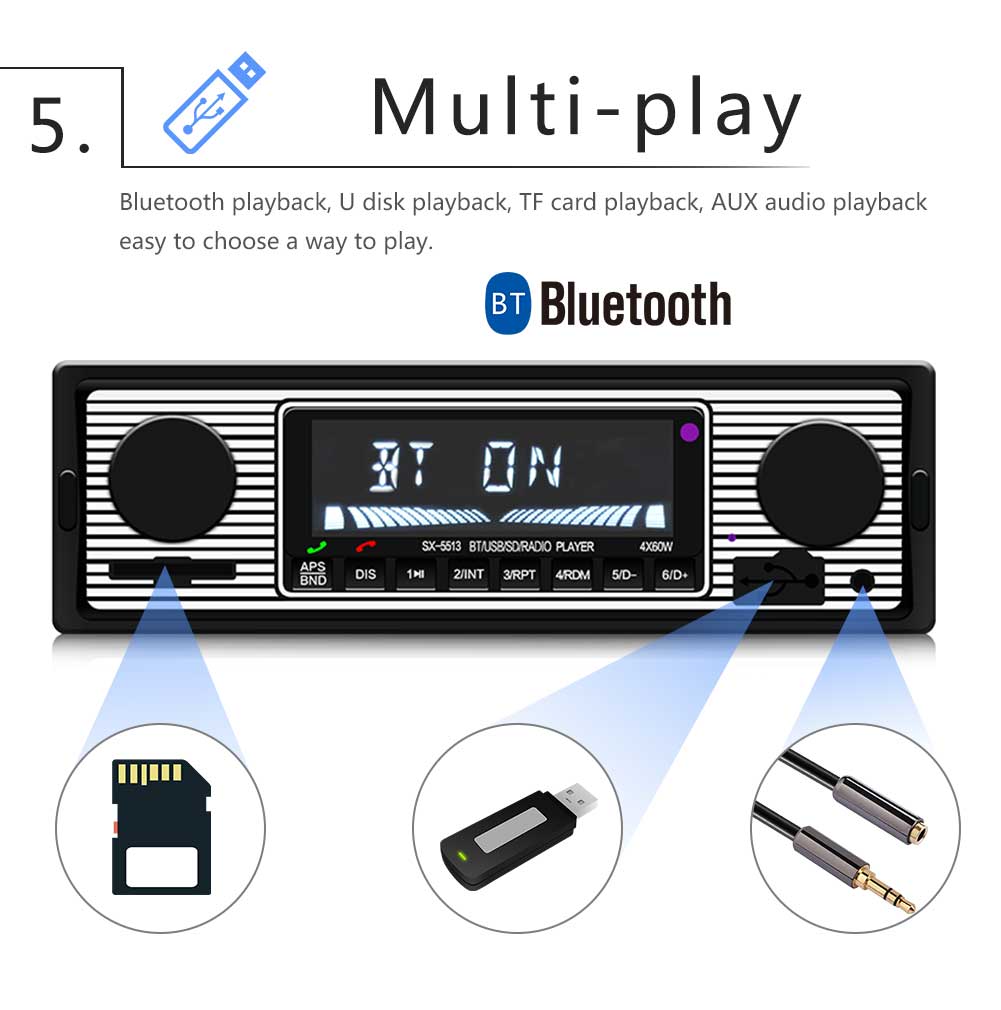 Bluetooth Enabled 12V 1-DIN In-Car Multimedia System with Built-in MP3/USB/FM/Tape Functions & Expandable Storage