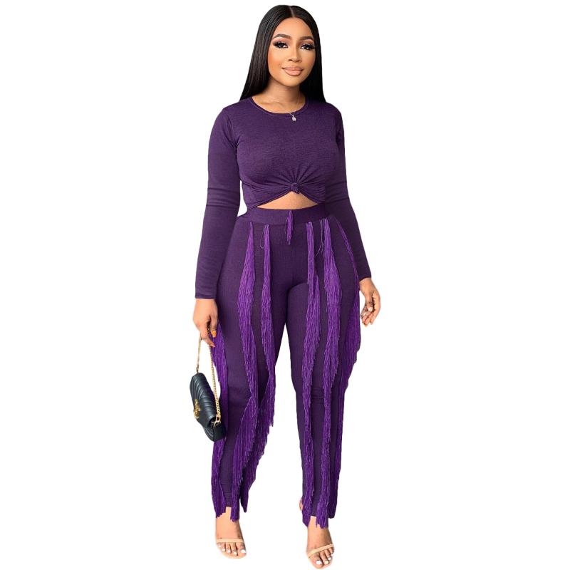 Women's Clothing Two Piece Set Women Fashion Solid Knitted Tshirt Tassel Slim Trousers Suit Streetwear, White
Women's Clothing Two Piece Set Women Fashion Solid Knitted Tshirt Tassel Slim Trousers Suit Streetwear, White