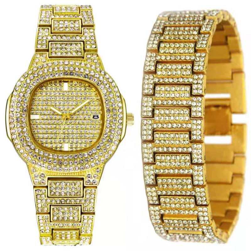 Wristwatches Iced Out Watch Bracelet For Men Business Quartz Wristwatch Hip Hop Gold Diamond Mens Set Cool Luxury Fashion Reloj Hombre, Gold 2
Wristwatches Iced Out Watch Bracelet For Men Business Quartz Wristwatch Hip Hop Gold Diamond Mens Set Cool Luxury Fashion Reloj Hombre, Gold 2