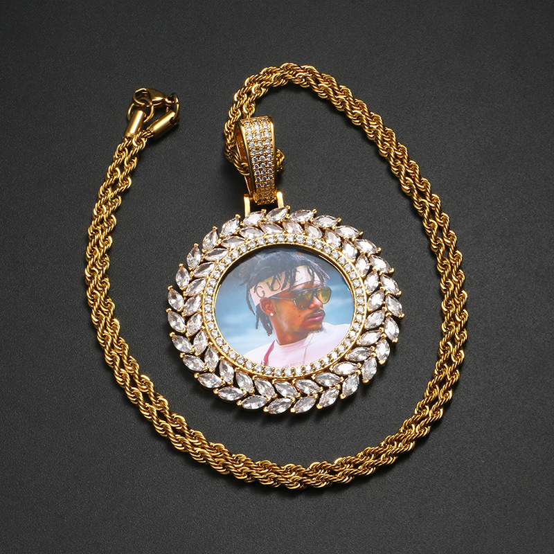 TopBling Hip Hop Custom Memory Photo Pendant Necklace Bling Zircon 18K Real Gold Plated Jewelry