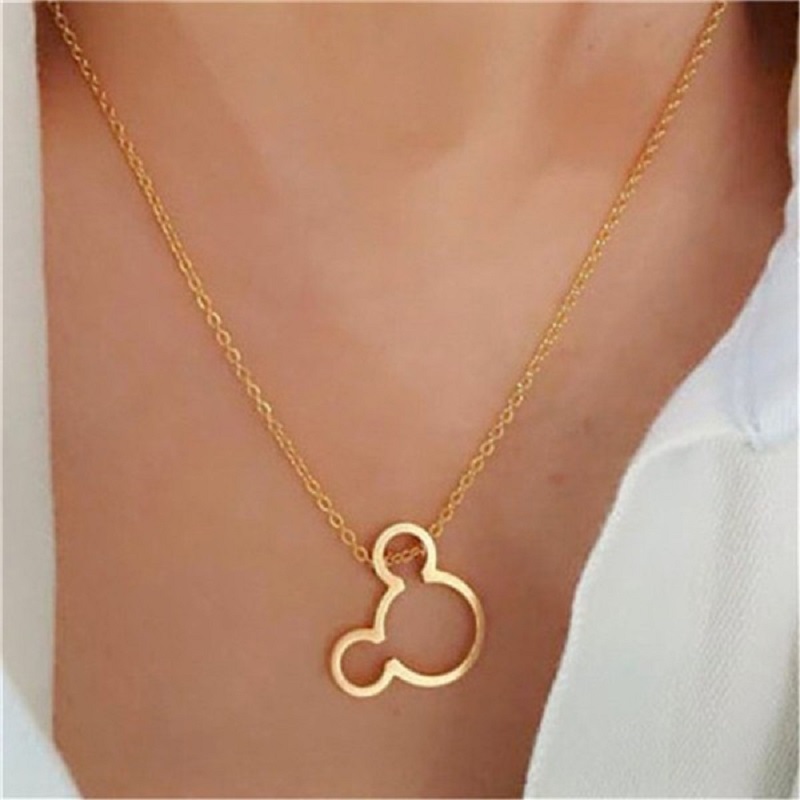30PCS Cute Cartoon Character Mouse Head Face Necklaces Stainless Steel Hollow Outline Animal Pendant for Kids Child Minimalist Choker