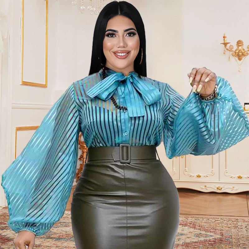 Women' Blouses & Shirts Women Striped Blouse 2022 Fashion Bowknot Collar Puff Sleeves Sexy Button Long Sleeve Spring Office Elegant, Blue
Women' Blouses & Shirts Women Striped Blouse 2022 Fashion Bowknot Collar Puff Sleeves Sexy Button Long Sleeve Spring Office Elegant, Blue