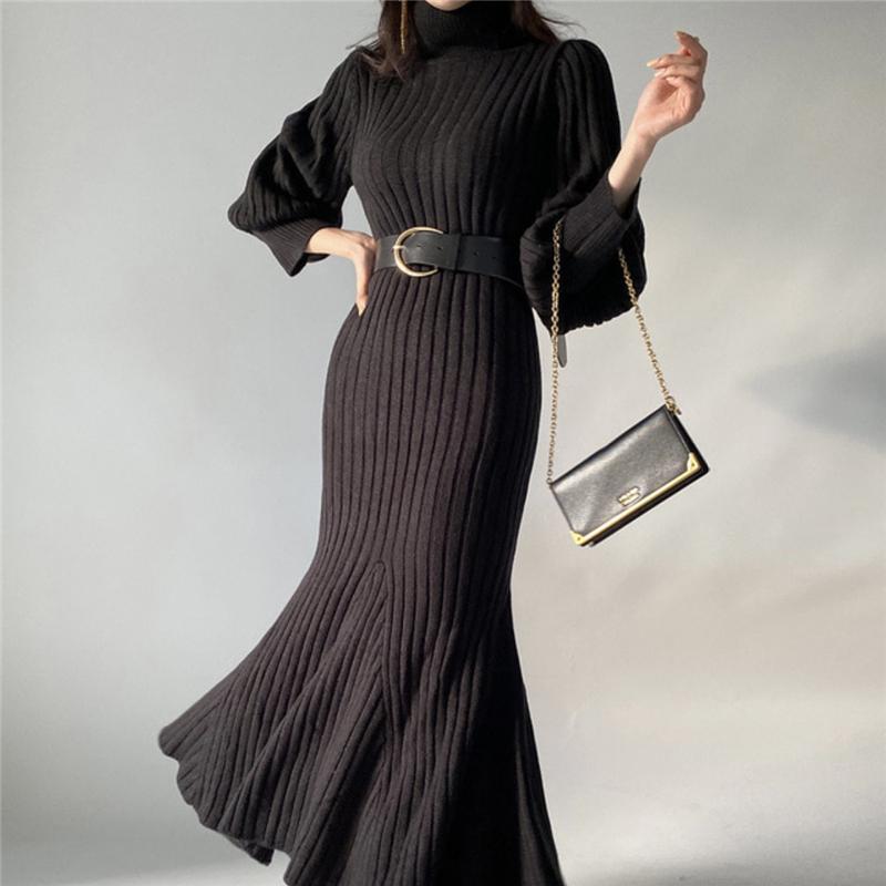 Casual Dresses 2022 Women Autumn And Winter French Temperament High-neck Slim Slimming All-match Lantern Sleeve Fishtail Knitted Dress, Black
Casual Dresses 2022 Women Autumn And Winter French Temperament High-neck Slim Slimming All-match Lantern Sleeve Fishtail Knitted Dress, Black