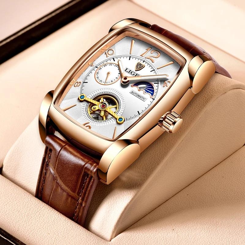 Wristwatches LIGE Top Mens Watches Square Automatic Watch For Men Tourbillon Clock Genuine Leather Waterproof Mechanical, Silver white
Wristwatches LIGE Top Mens Watches Square Automatic Watch For Men Tourbillon Clock Genuine Leather Waterproof Mechanical, Silver white