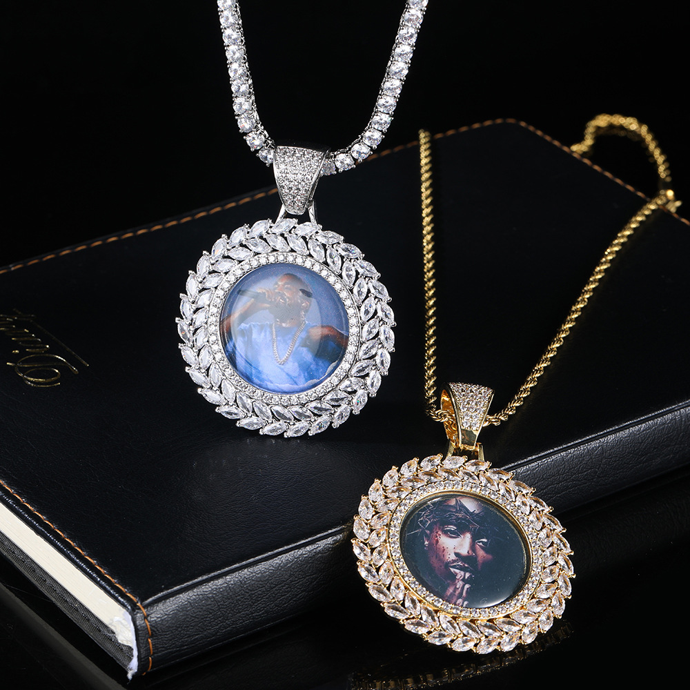 TopBling Hip Hop Custom Memory Photo Pendant Necklace Bling Zircon 18K Real Gold Plated Jewelry