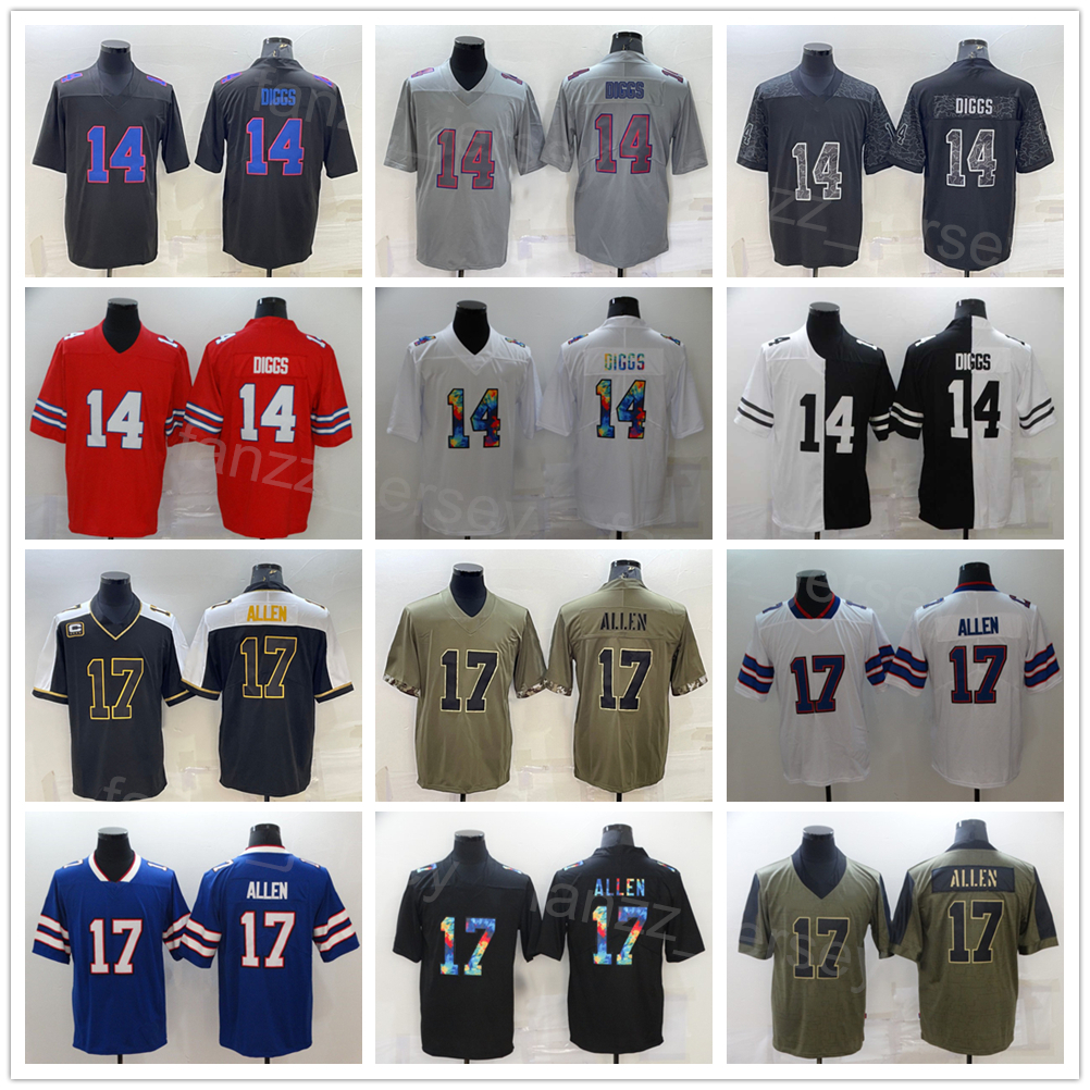 

Men Football 14 Stefon Diggs Jersey 17 Josh Allen Smoke Black Hemp Grey Olive Salute To Service Army Green White Red Vapor Color Rush For Sport Fans All Sticthed Team