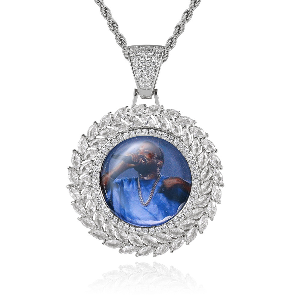 TopBling Hip Hop Custom Memory Photo Pendant Necklace Bling Zircon 18K Real Gold Plated Jewelry