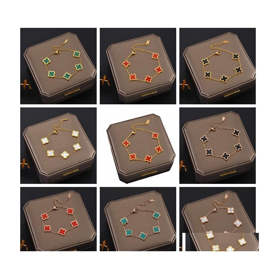 Charm Bracelets Fine Design Colorf Clover Bracelet 18K Rose Gold Stainless Steel Jewelry For Women Gift Drop Delivery Dhmyk
Charm Bracelets Fine Design Colorf Clover Bracelet 18K Rose Gold Stainless Steel Jewelry For Women Gift Drop Delivery Dhmyk