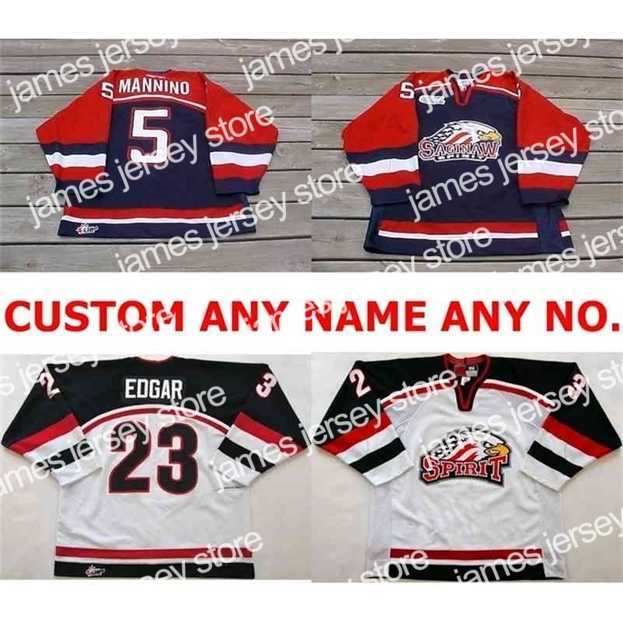College Hockey Wears Nik1 Personalized OHL Saginaw Spirit Jersey 5 Mannino 23 Edgar Mens Womens Kids Stitched Ice Hockey Jerseys Custom Any name NO.Goalit Cut
College Hockey Wears Nik1 Personalized OHL Saginaw Spirit Jersey 5 Mannino 23 Edgar Mens Womens Kids Stitched Ice Hockey Jerseys Custom Any name NO.Goalit Cut