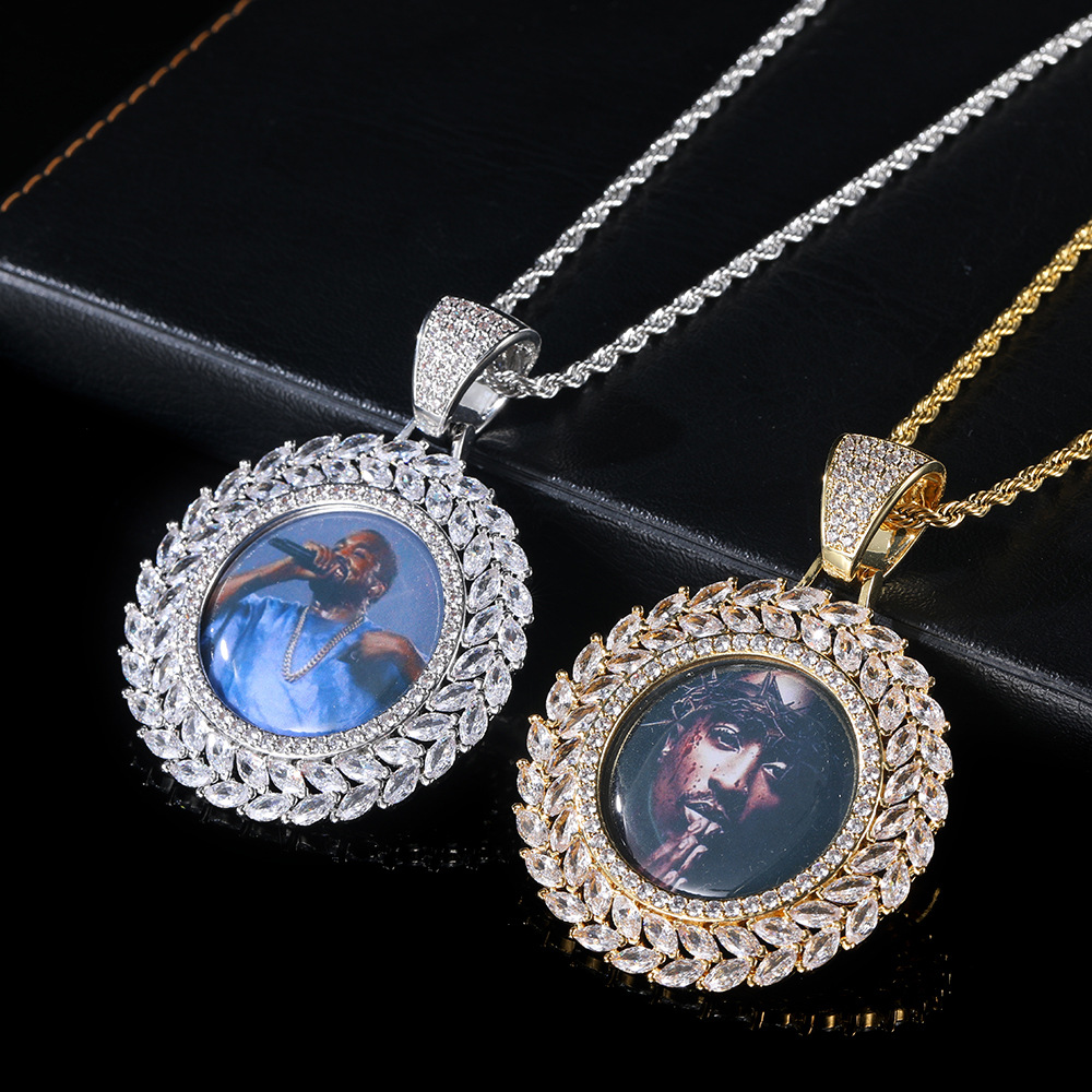 TopBling Hip Hop Custom Memory Photo Pendant Necklace Bling Zircon 18K Real Gold Plated Jewelry