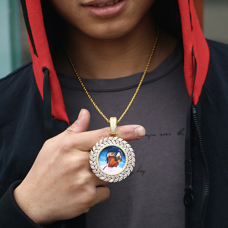TopBling Hip Hop Custom Memory Photo Pendant Necklace Bling Zircon 18K Real Gold Plated Jewelry