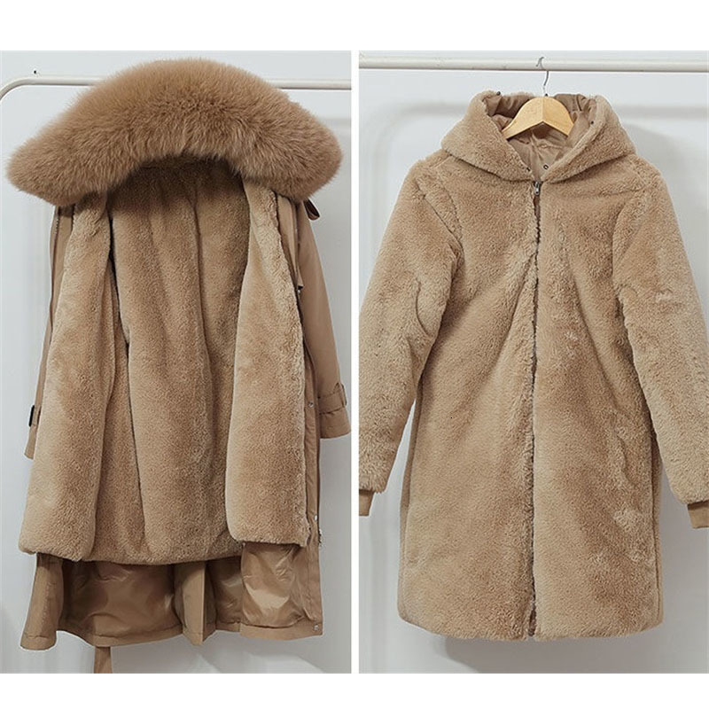 Women s Down Parkas Winter Jacket Thick Warm Fur Lining Long Parka Female Hooded Fleece Padded Coat Distachable Outwear 5XL 221208