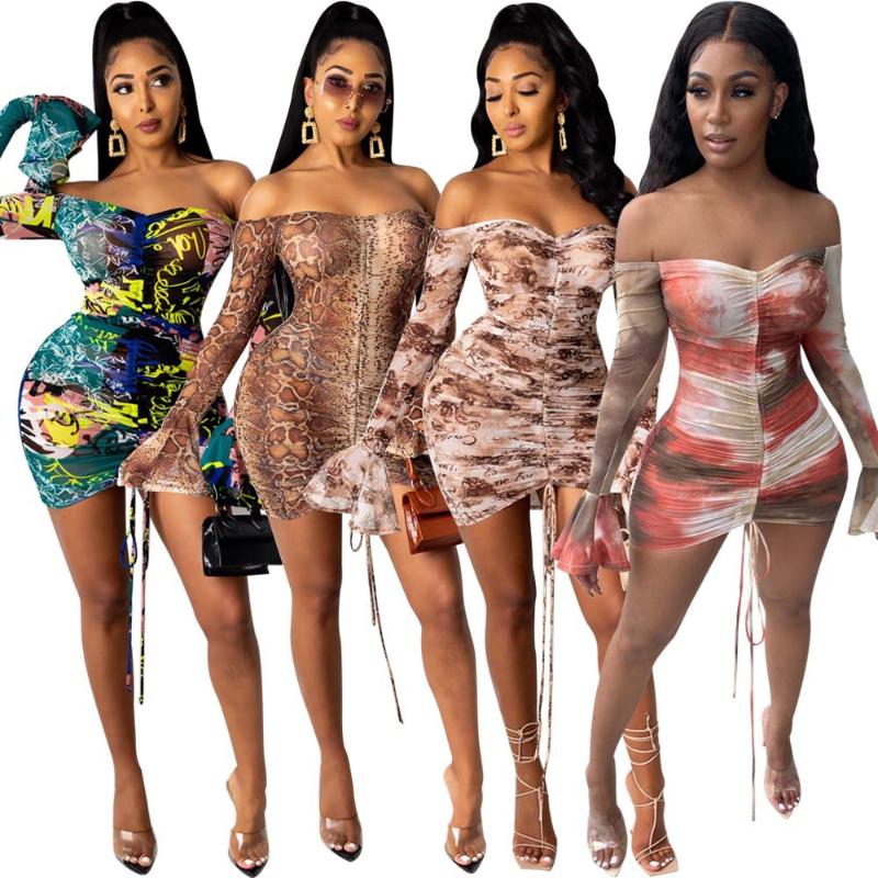 Casual Dresses Tie Dye Print Long Flare Sleeves Strapless Bandage Plested Bodycon Package Hip Mini Women Summer Fashion Vestido, Blue
Casual Dresses Tie Dye Print Long Flare Sleeves Strapless Bandage Plested Bodycon Package Hip Mini Women Summer Fashion Vestido, Blue