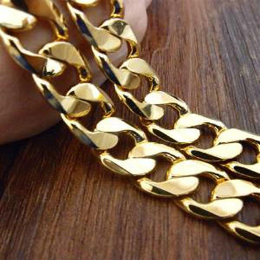 Long 23 6 Solid 18K Gold Plated Cuban Link Chain Mens Necklace fashion Jewelry Gifts224D