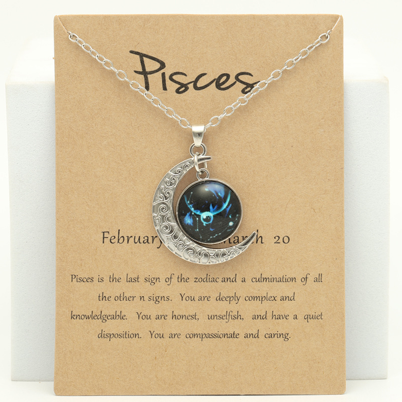 Silver Plated 12 Constellation Horoscope Astrology Necklace for Women Zodiac MoonTime Gem Stone Symbol Pendent Necklaces Lovers Jewelry Gift With Wish