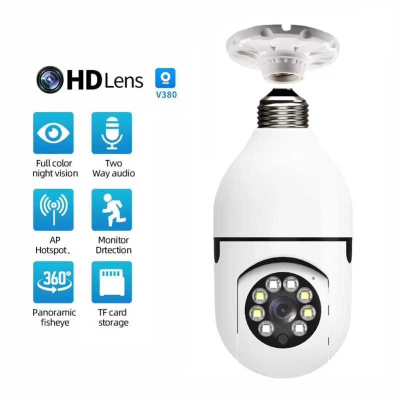 360 Wifi Panorama Camera Bulb Panoramic Night Vision Two Way Audio Home Security Video Surveillance Fisheye Lamp Wifi Cameras