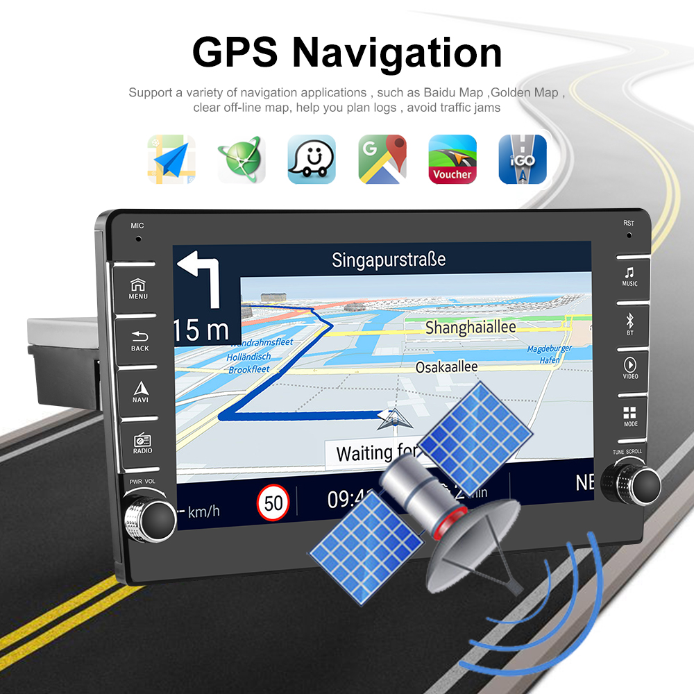 Android 2Din GPS Car Stereo Radio 8'' 2.5D Tempered Glass Mirror MP5 Player Bluetooth WIFI GPS FM No DVD Radio Receiver