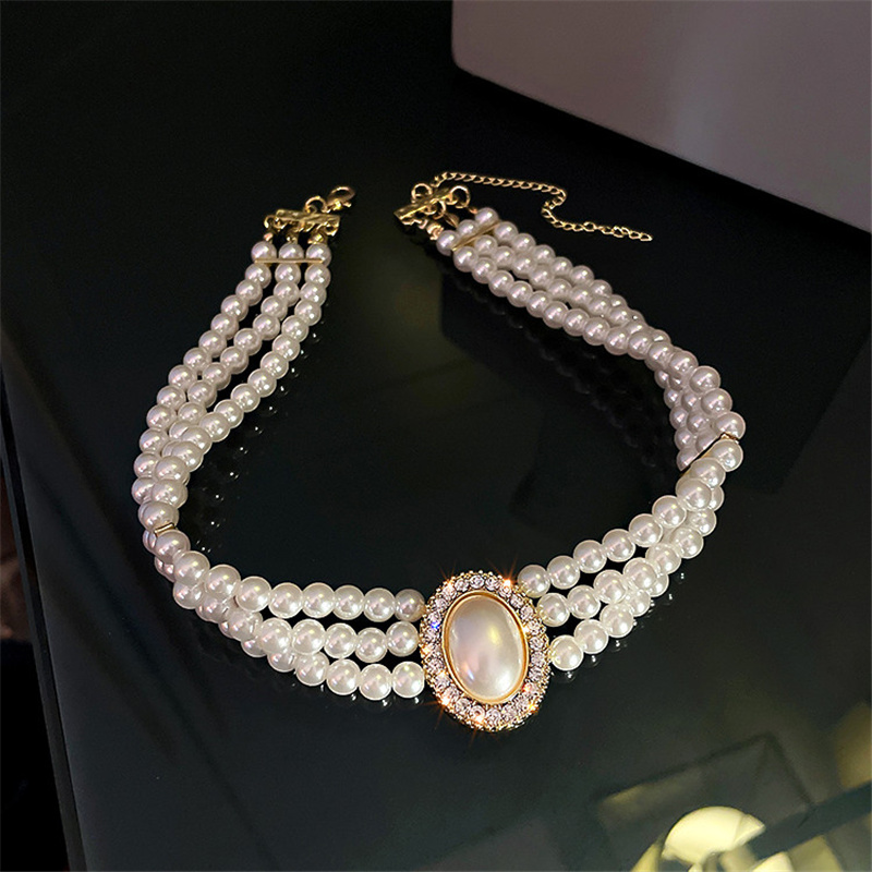 Luxury Necklaces Designer Jewelry Vintage Multilayer Pearl Chokers for Women Mabe pearl colorful Crystal Necklace Evening gown accessories Holiday gif