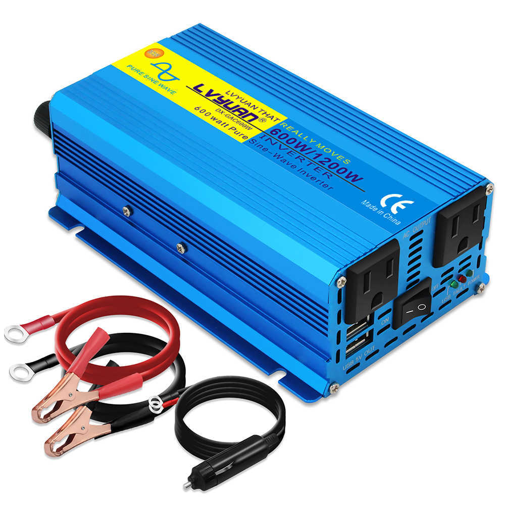 1200W Pure Sine Wave Inverter DC12V to AC 220V/110V Solar Transformer Power Converter Universal US EU Socket Car Accessories