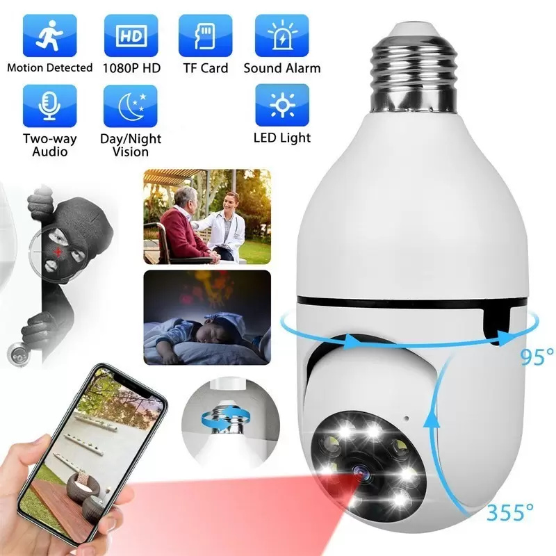 IP Cameras Bulb Camera 1080P HD Wireless Panoramic Home Security WiFi CCTV Fisheye Lamp Camera 360 Degree Home Security