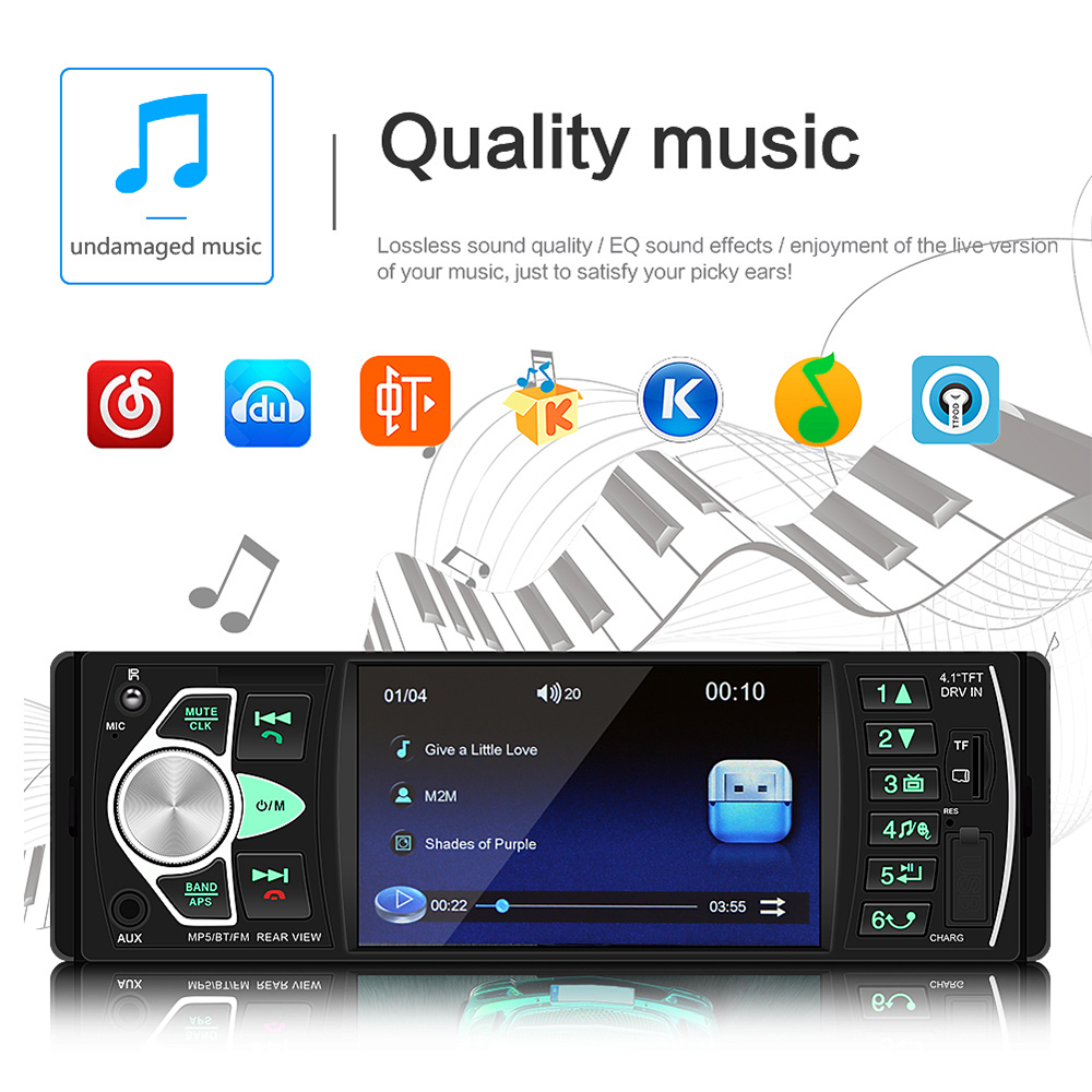 4.1 Inch Car Stereo Radio 1 DIN Bluetooth Hands Free Calling USB AUX Input FM Radio Receiver With Steering Wheel Remote
