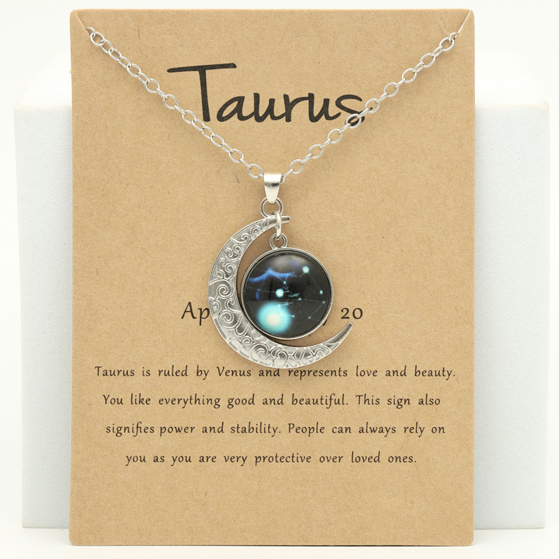 Silver Plated 12 Constellation Horoscope Astrology Necklace for Women Zodiac MoonTime Gem Stone Symbol Pendent Necklaces Lovers Jewelry Gift With Wish