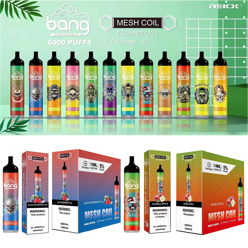 Bang XXL 6000 Puffs Disposable E cigarettes Bars Recharge Battery Mesh Coil Vape Pen 14ml Pre-filled Pods Cartridge devices Vaporizer kit
Bang XXL 6000 Puffs Disposable E cigarettes Bars Recharge Battery Mesh Coil Vape Pen 14ml Pre-filled Pods Cartridge devices Vaporizer kit