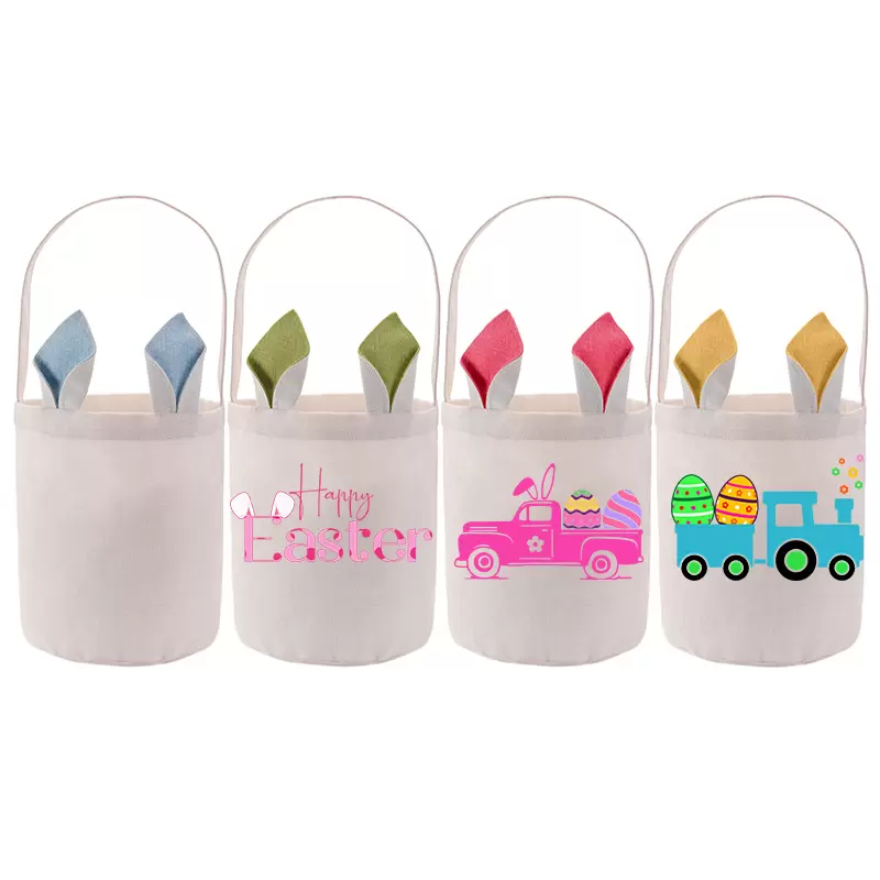 Party Supplies Bunny Easter Basket DIY Sublimation Toy Candy Storage Bag With Handle Polyester Rabbit Ear Gift Bags GG0217