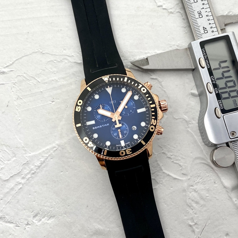 WristWatches for Men 2022 New Mens Watches 42mm diameter All Dial Work Quartz Watch SEASTAR 1853 Top Luxury Brand Chronograph Clock Rubber Belt Men Fashion TIS