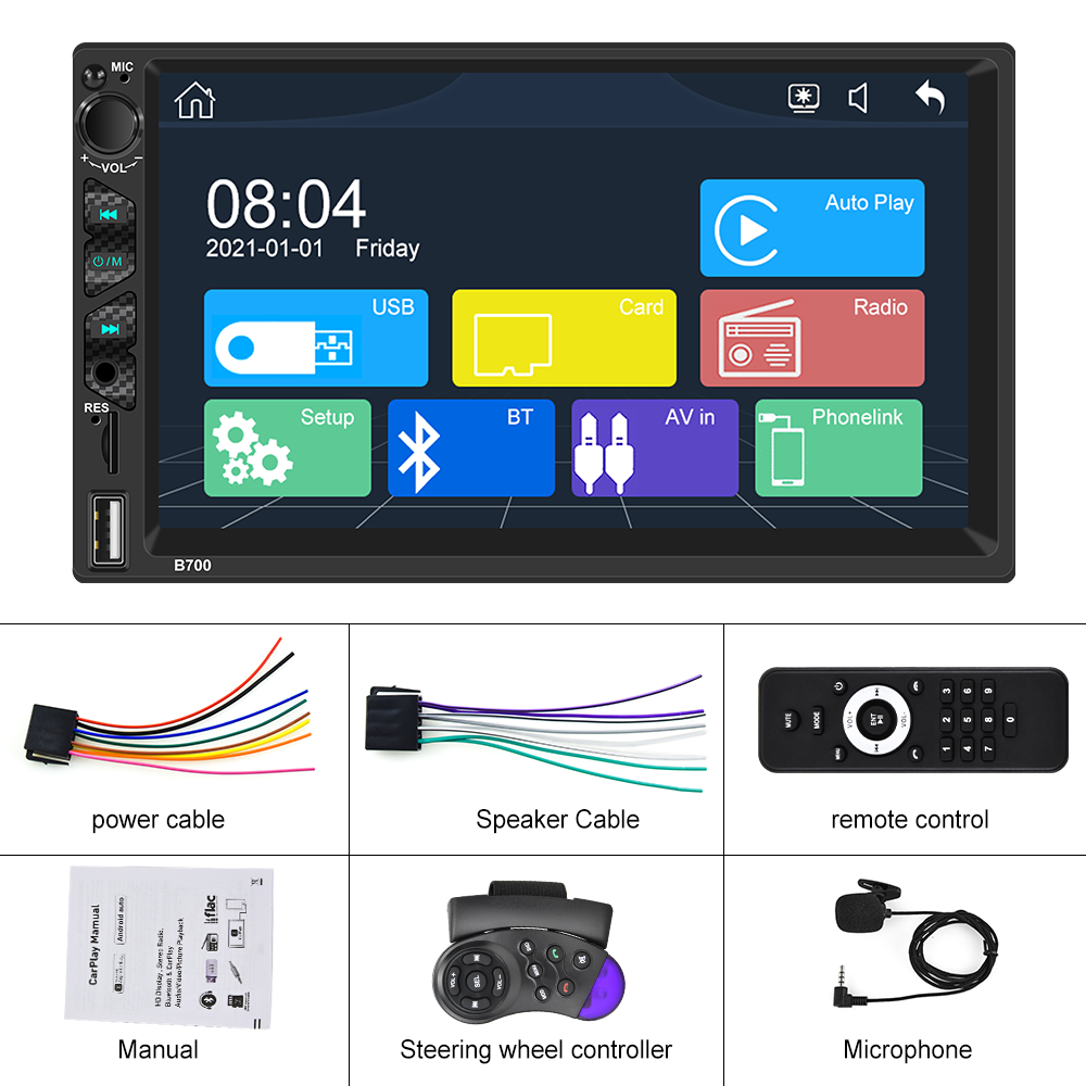 2 Din Carplay Car Radio Bluetooth Android Auto Stereo Receiver 7" Touch Screen MP5 Multimedia Player USB For Universal