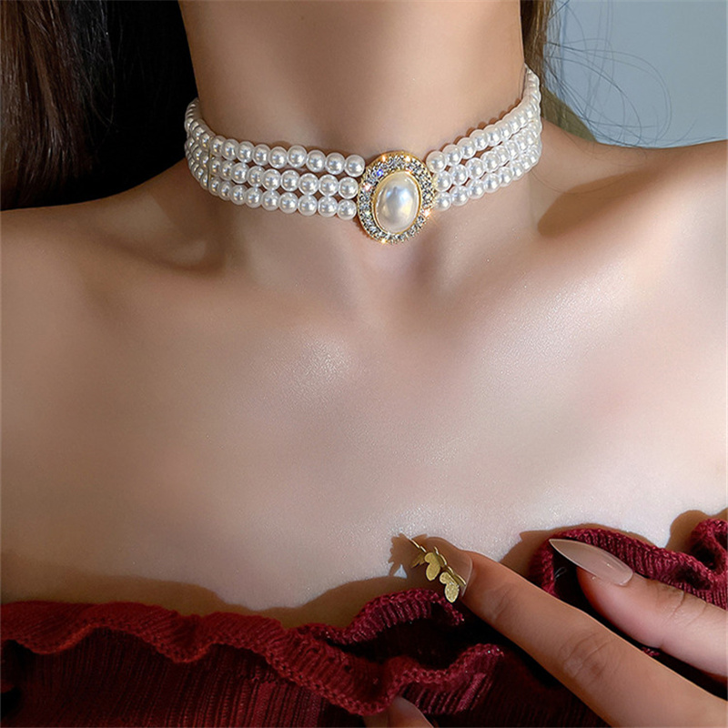 Luxury Necklaces Designer Jewelry Vintage Multilayer Pearl Chokers for Women Mabe pearl colorful Crystal Necklace Evening gown accessories Holiday gif
