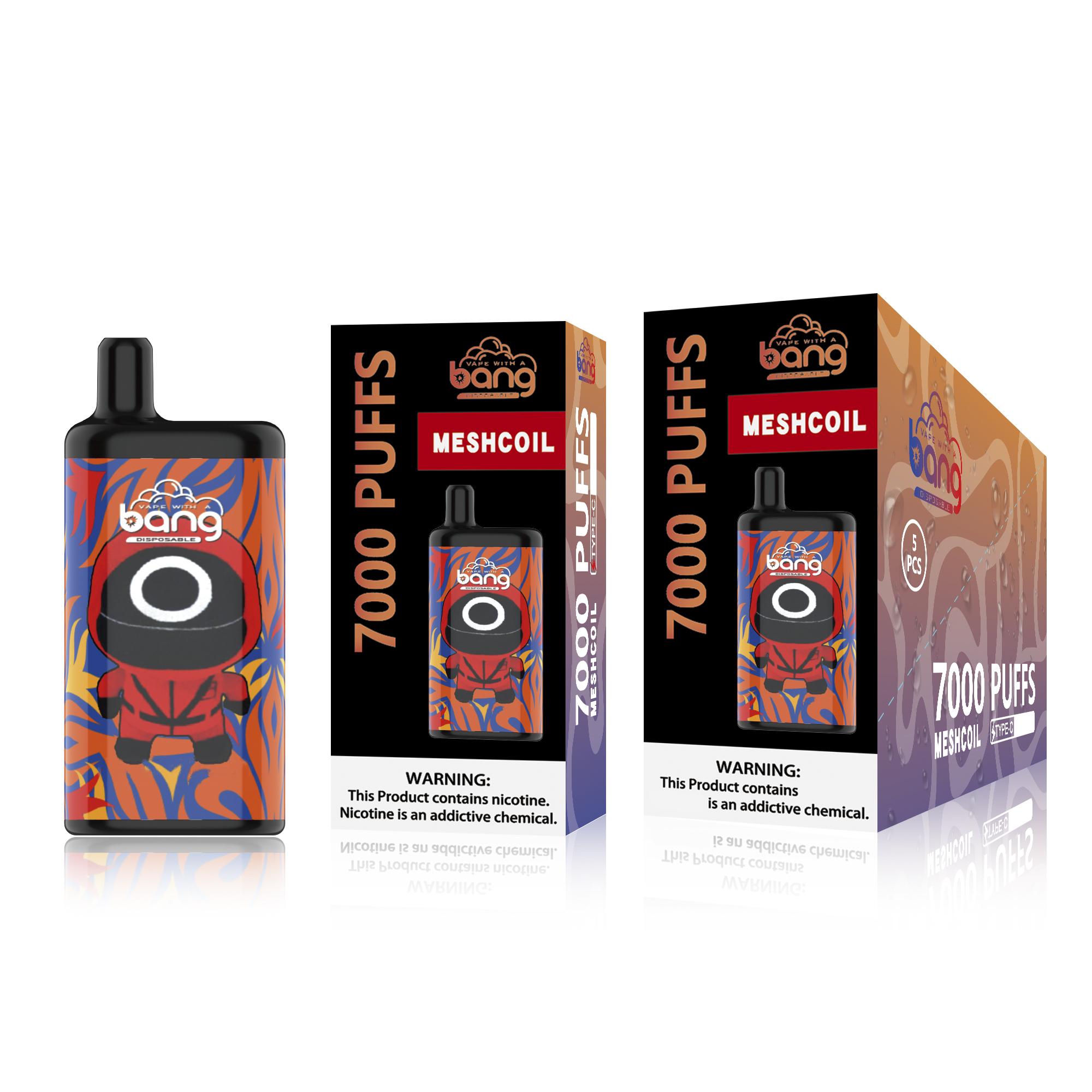 Bang Mesh Coil 7000 Puffs Bars Disposable E cigarettes Vape 15ml Pre-filled Pods Cartridge 850mAh Rechargeable Battery vs puff 800 2800 1600 elves 1500 5000
Bang Mesh Coil 7000 Puffs Bars Disposable E cigarettes Vape 15ml Pre-filled Pods Cartridge 850mAh Rechargeable Battery vs puff 800 2800 1600 elves 1500 5000