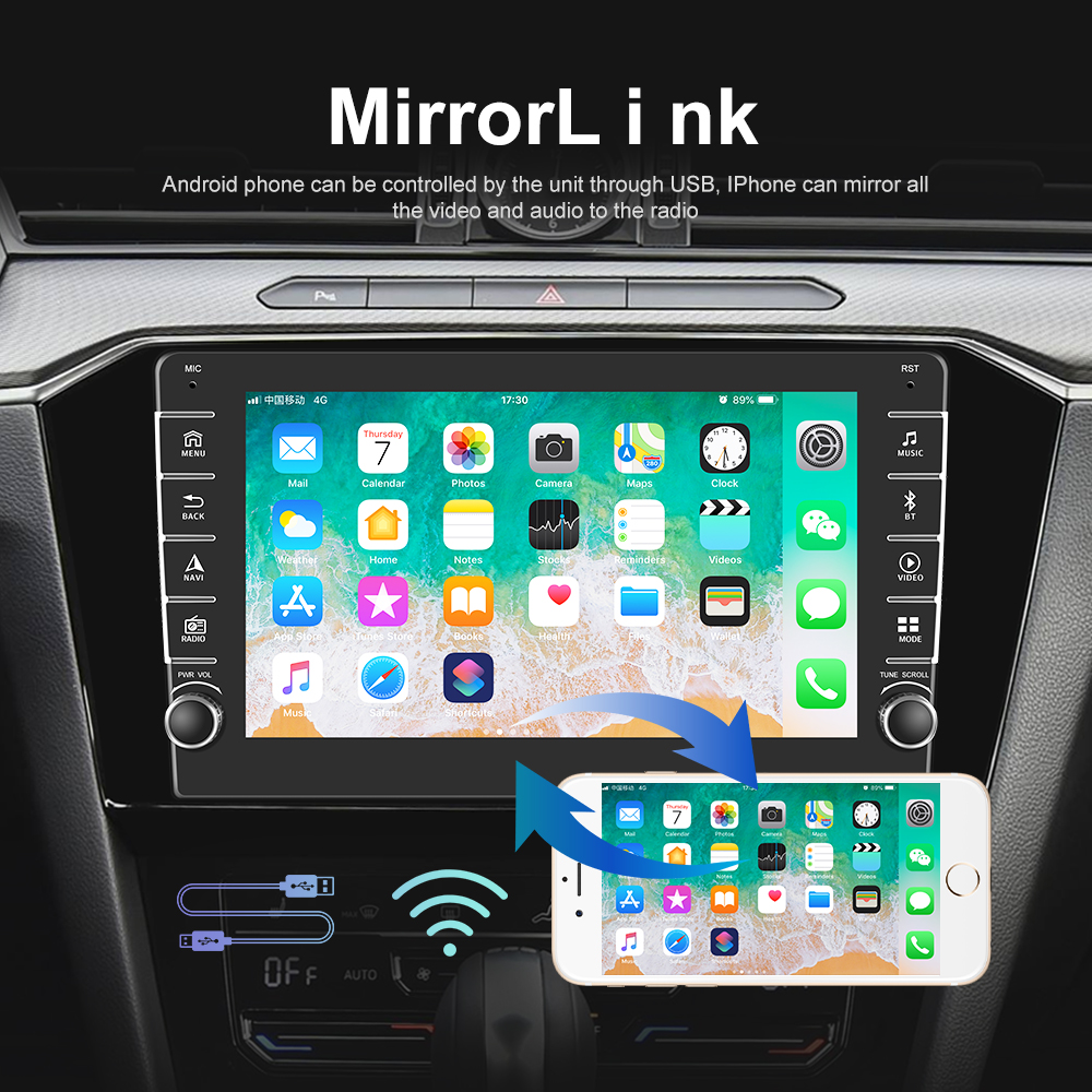 Android 2Din GPS Car Stereo Radio 8'' 2.5D Tempered Glass Mirror MP5 Player Bluetooth WIFI GPS FM No DVD Radio Receiver