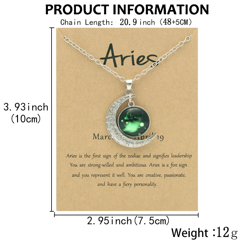 Silver Plated 12 Constellation Horoscope Astrology Necklace for Women Zodiac MoonTime Gem Stone Symbol Pendent Necklaces Lovers Jewelry Gift With Wish