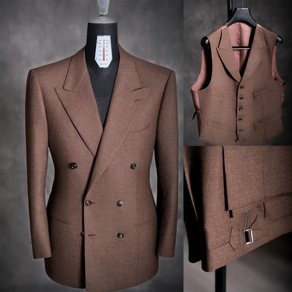 Men's Slim Wedding Tuxedo Suit Piece Long Coat, Vest, Pants - Notched Lapel, Modern Formal, 3 Outer Pockets, 2024 Customized Fit