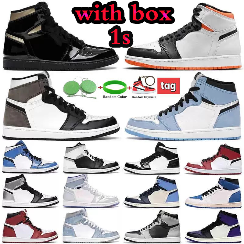 with Box Jumpman 1s 1 high Basketball Shoes OG University Blue Patent Bred Newstalgia Chenille Obsidian Pine Green Shadow 2.0 Dark Mocha 85 Georgetown Seafoam Retro