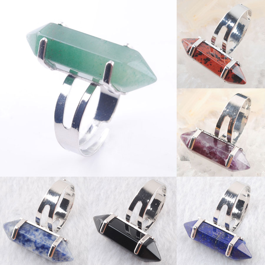 WOJIAER Hexagon Rings Natural Turquoise Lapis Lazuli GemStones Healing Reiki Chakra Beads Ring 20mm Adjustable BX302