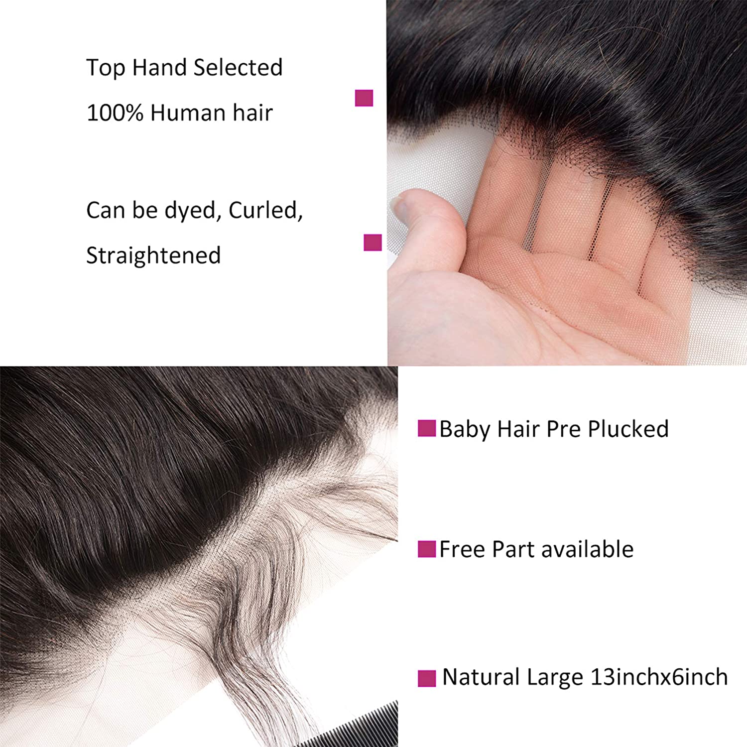 Free shipping 13x6 Tranparent HD Lace Frontal Brazilian Body Wave Human Natural Black Closure Pre Plucked With Baby Hair