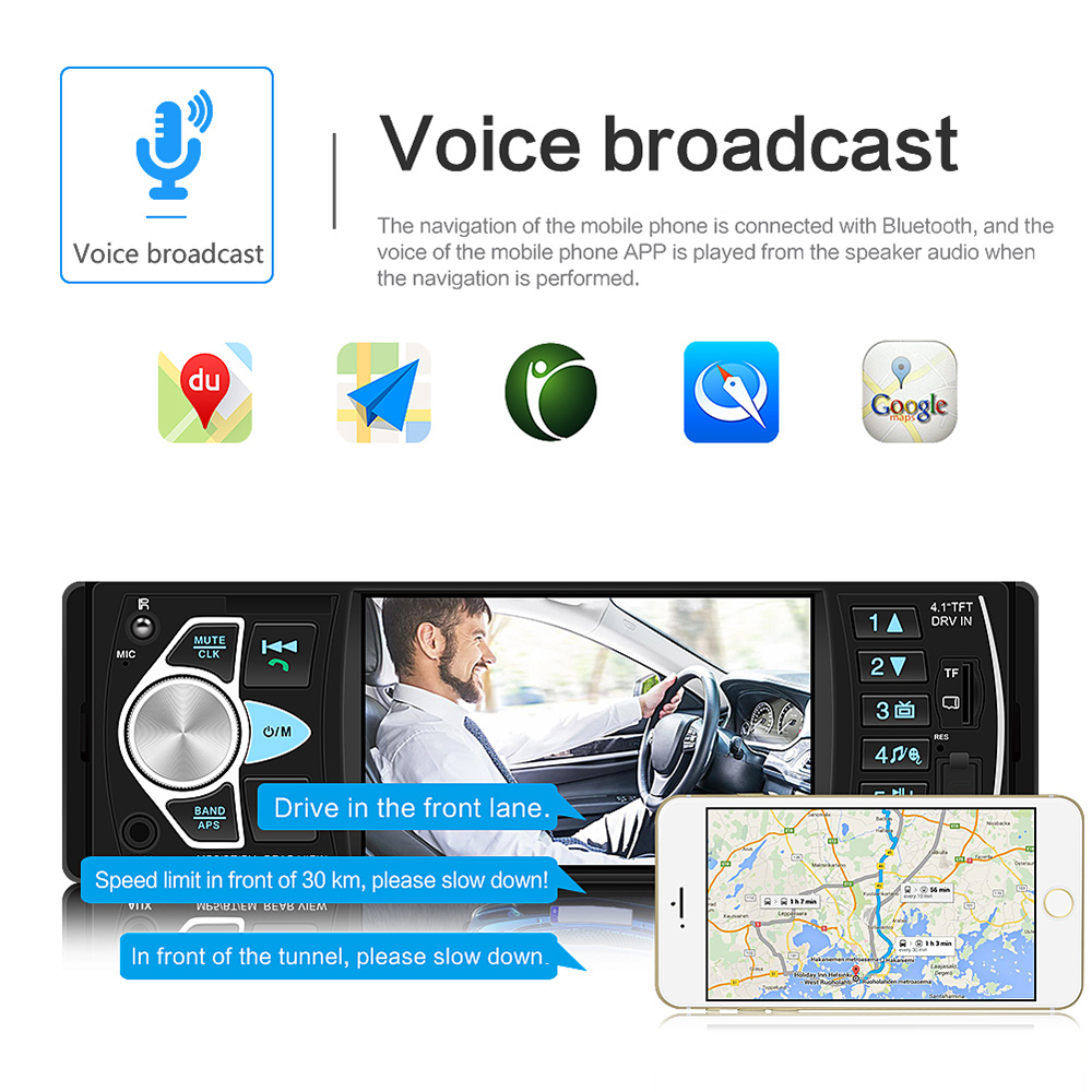 4.1 Inch Car Stereo Radio 1 DIN Bluetooth Hands Free Calling USB AUX Input FM Radio Receiver With Steering Wheel Remote