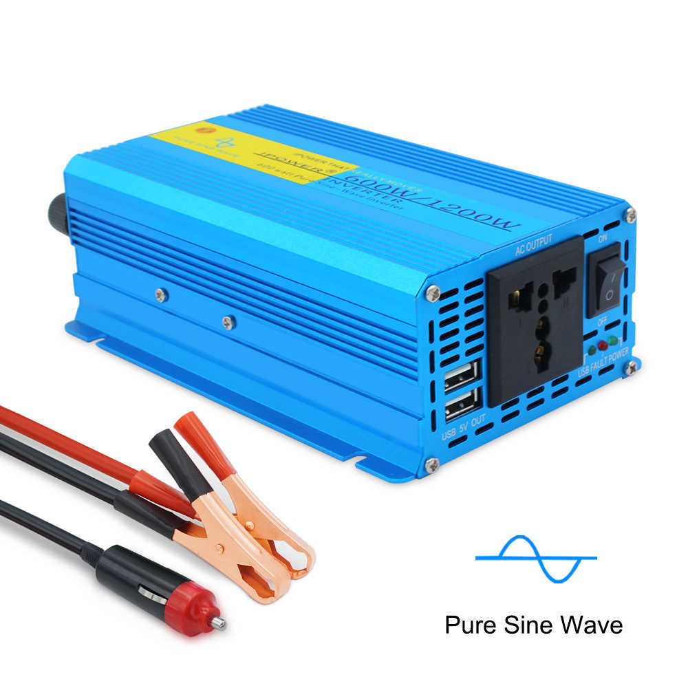 1200W Pure Sine Wave Inverter DC12V to AC 220V/110V Solar Transformer Power Converter Universal US EU Socket Car Accessories