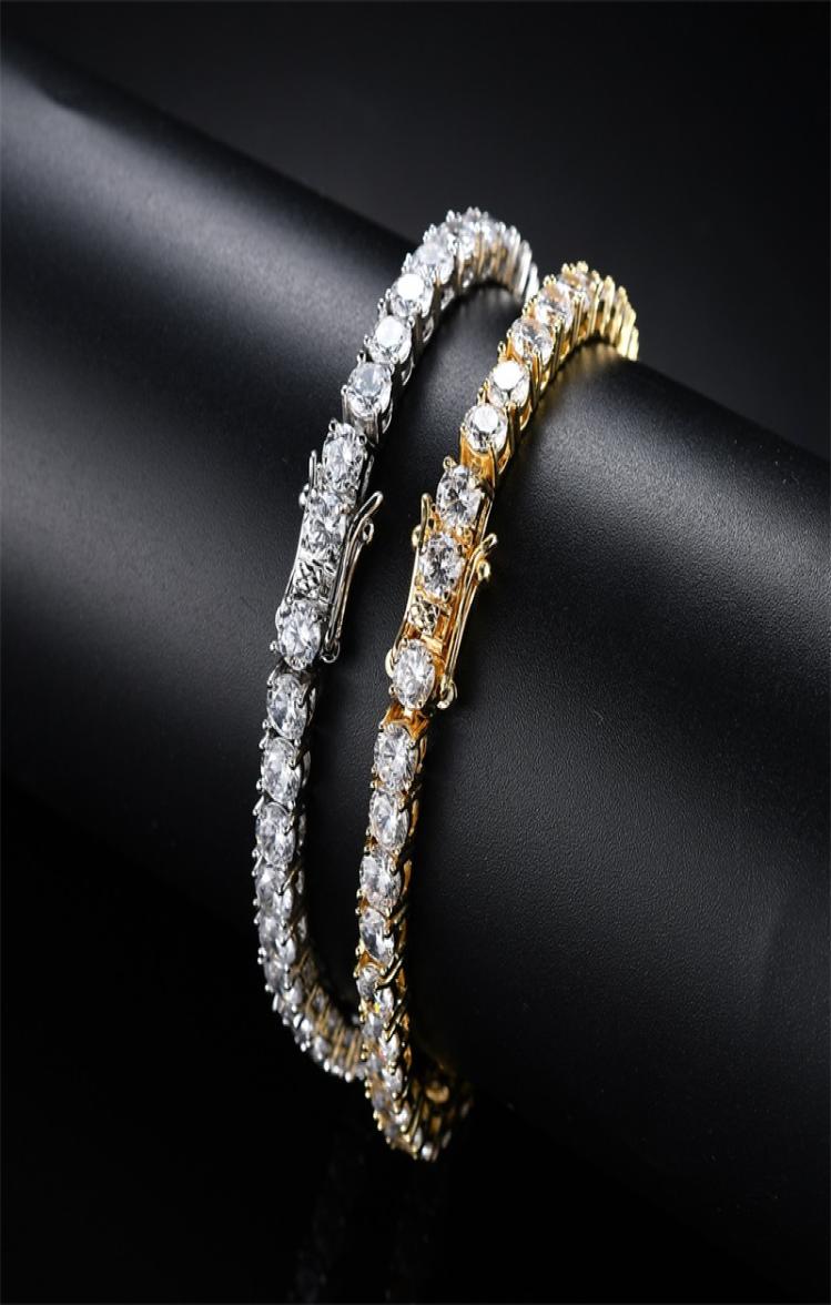 hip hop tennis diamonds chain bracelets for men fashion luxury copper zircons bracelet 7 inches 8 inches golden silver chains jewe