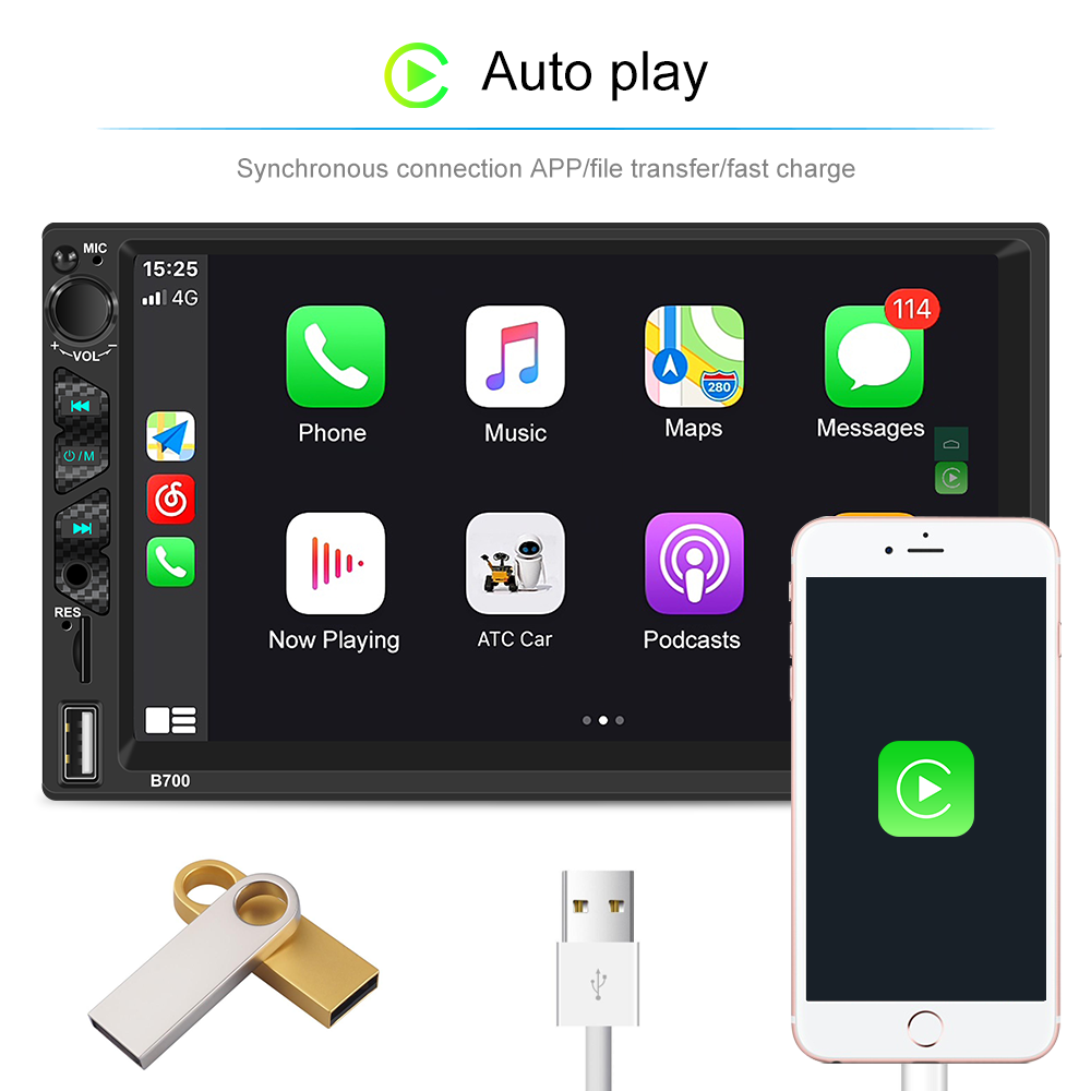 2 Din Carplay Car Radio Bluetooth Android Auto Stereo Receiver 7" Touch Screen MP5 Multimedia Player USB For Universal
