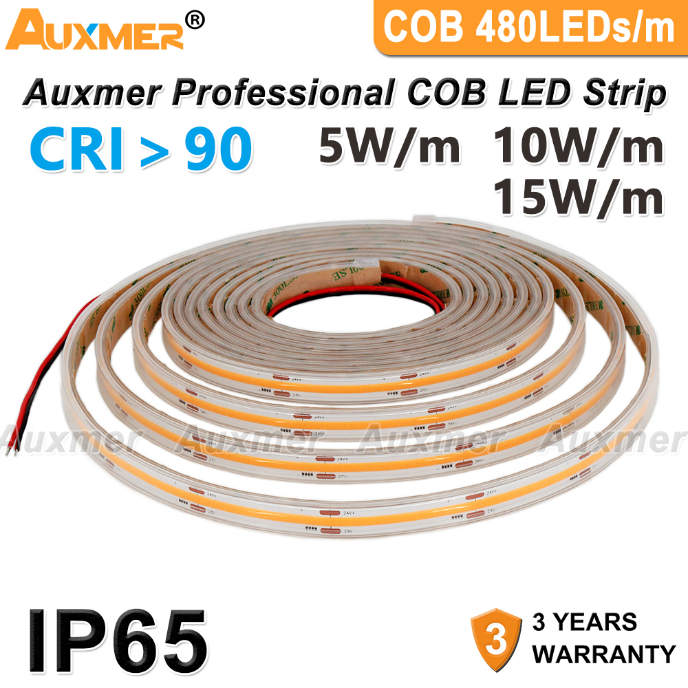 Auxmer Professional COB 480Led/m LED strip lights IP65 CRI90 High density FOB Led Tape waterproof outdoor DC12V24V 16.4ft 5m
Auxmer Professional COB 480Led/m LED strip lights IP65 CRI90 High density FOB Led Tape waterproof outdoor DC12V24V 16.4ft 5m