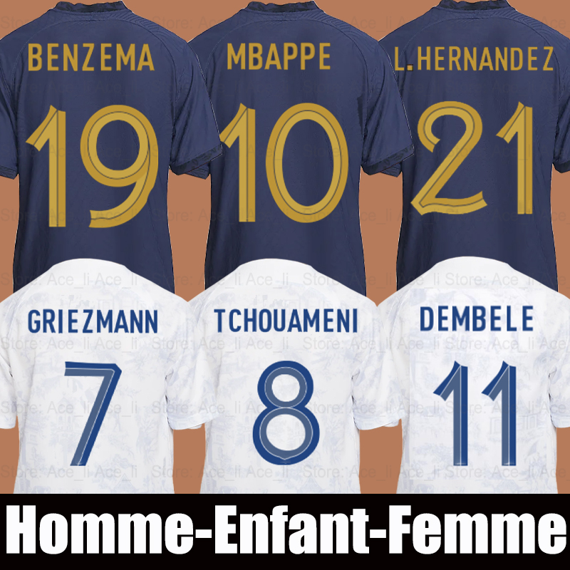 3XL 4XL French 2022 Soccer Jerseys World Cup BENZEMA MBAPPE GRIEZMANN POGBA KANTE DEMBELE homme enfant Femme 22 23 men kids kit set Maillots de Football shirts, 2022 kids away
3XL 4XL French 2022 Soccer Jerseys World Cup BENZEMA MBAPPE GRIEZMANN POGBA KANTE DEMBELE homme enfant Femme 22 23 men kids kit set Maillots de Football shirts, 2022 kids away