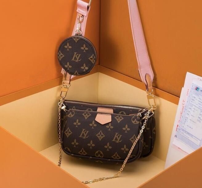 High quality old flower Three piece set Shoulder bag M44823 Womens Crossbody Purse Messenger Bags Handbags Flowers Designers genuine leatherr Handbag Brown flower