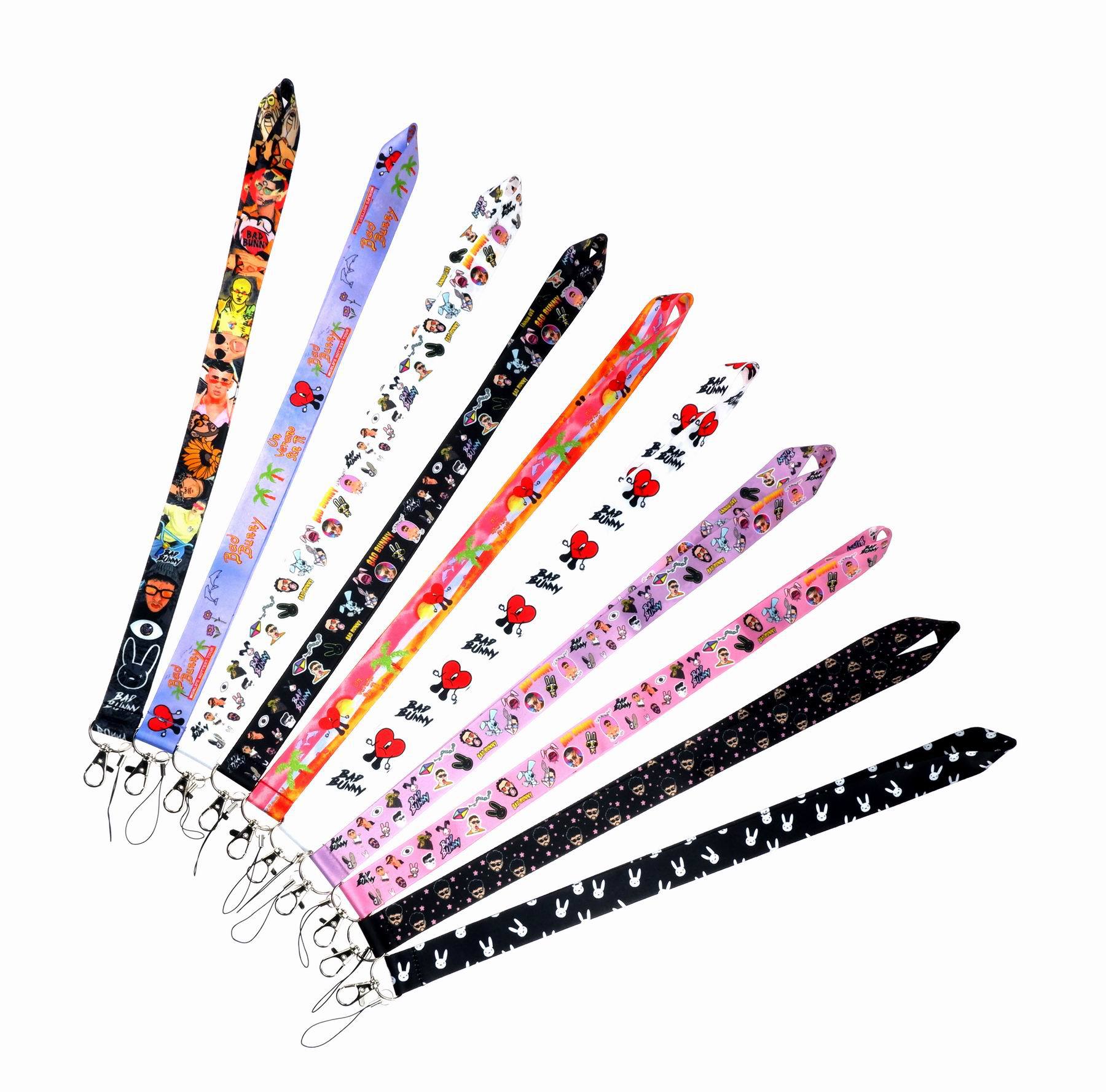 Bad Bunny Pop Star Singer Lanyard Designer Keychain Cartoon Pattern Mobile Phone Neck Long Rope Camera Neckstrap Office ID Card Lanyards