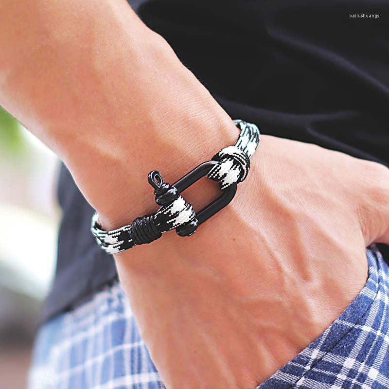 Charm Bracelets Outdoor For Men Women Double Layers Paracord Wristband Black U-shaoped Buckle Athleisure Jewelry Festival
Charm Bracelets Outdoor For Men Women Double Layers Paracord Wristband Black U-shaoped Buckle Athleisure Jewelry Festival
