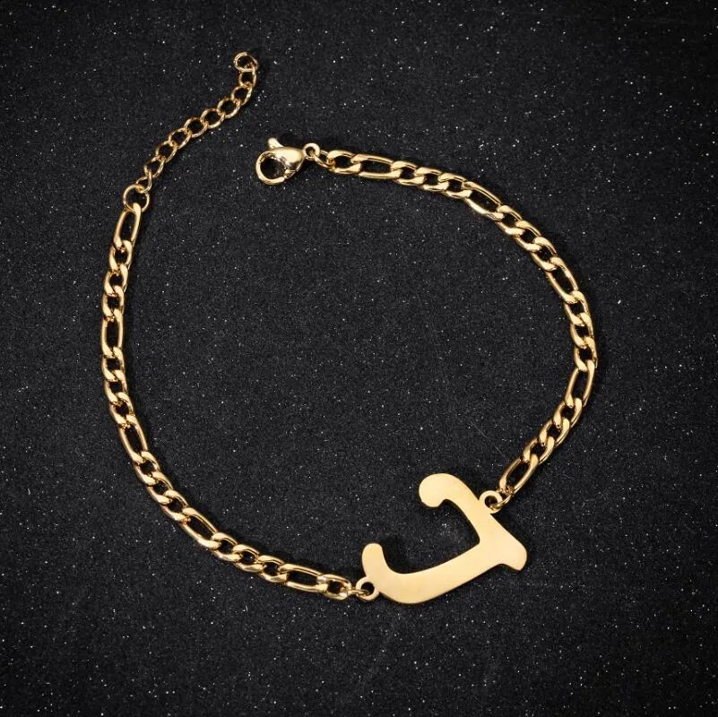 316L Stainless Steel Cuban Chain Capital Letter Bracelet Gold Silver Initial Letter Charm Bracelets A-Z for Men Women Wedding Jewelry Nice Gift