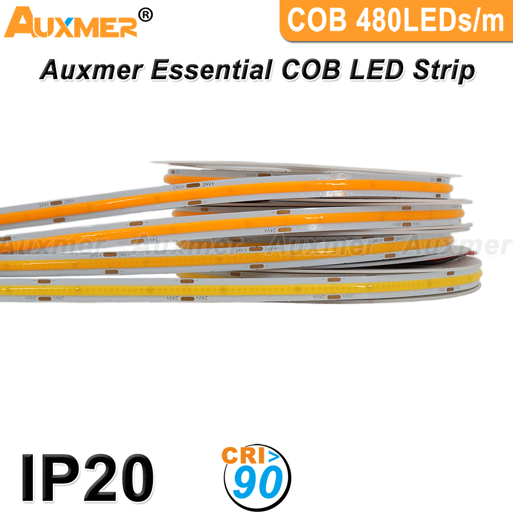 Auxmer Essential COB LED Strip lights 480LEDs/m FOB Tape CRI90 IP20 2700K 3000K 4000K 6000K 16.4ft 5m DC12V DC24V
Auxmer Essential COB LED Strip lights 480LEDs/m FOB Tape CRI90 IP20 2700K 3000K 4000K 6000K 16.4ft 5m DC12V DC24V